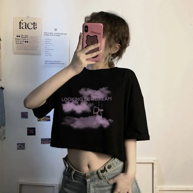 【D.studio】韓版寬鬆高腰短版上衣(短袖上衣 短袖t恤 女裝 顯瘦上衣 衣服 寬鬆上衣 素T 短板上衣 T330)