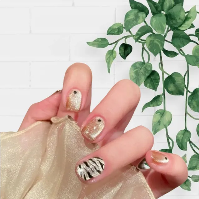 【Paula’s Nail 寶拉美甲】鑽飾重工 - 虎紋珠光（長）(指甲貼 光療指甲 美甲貼 指甲貼片 美甲貼片)