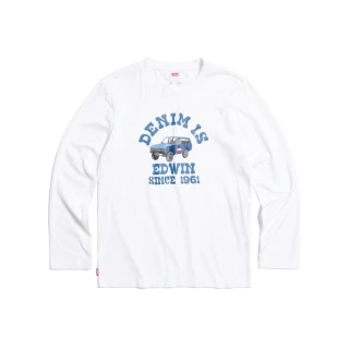 【EDWIN】男裝 丹寧吉普車長袖T恤(米白色)