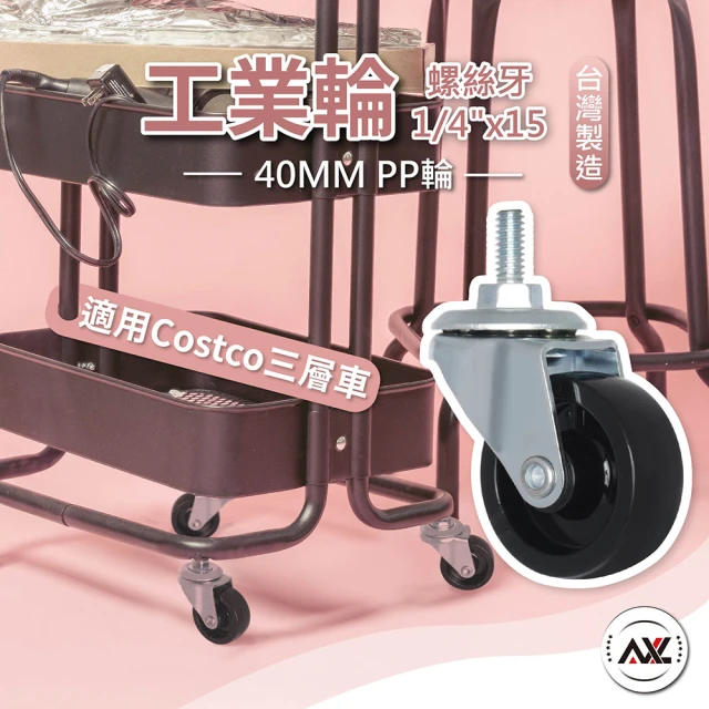 【AXL Global】2分螺絲牙PP活動輪(1/4英寸腳輪/可用於COSTCO三層收納推車/輕型層架腳輪/四入一組/台灣製)