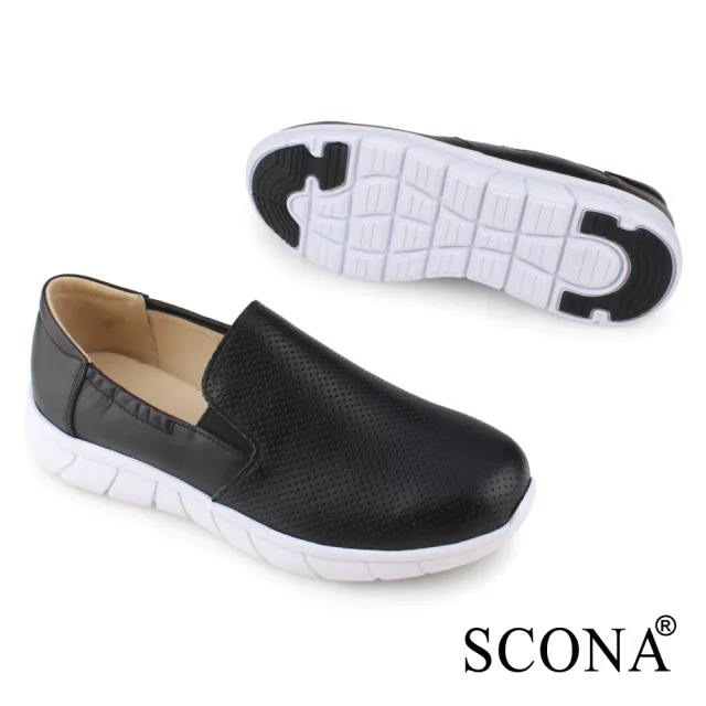 【SCONA 蘇格南】全真皮 輕量舒適休閒鞋(黑色 7398-1)