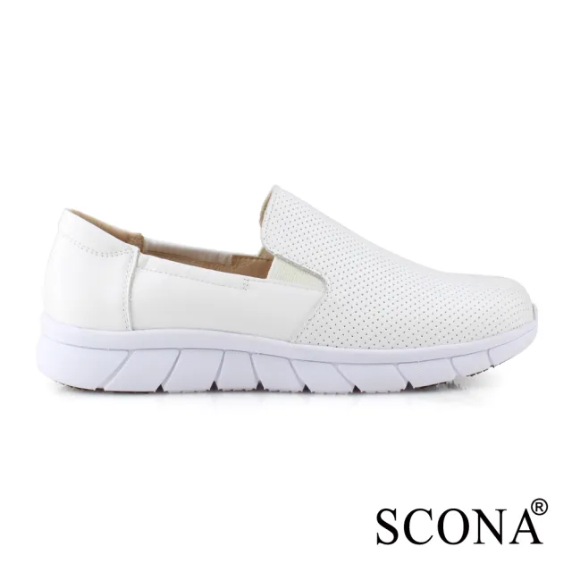 【SCONA 蘇格南】全真皮 輕量舒適休閒鞋(白色 7398-2)