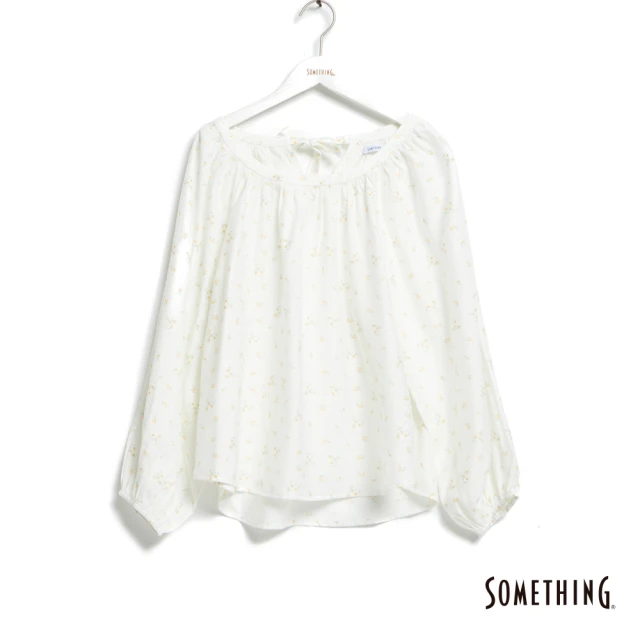 【SOMETHING】女裝 泡泡袖圓領長袖襯衫(白色)