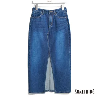 【SOMETHING】女裝 中腰直筒牛仔長裙(中古藍)