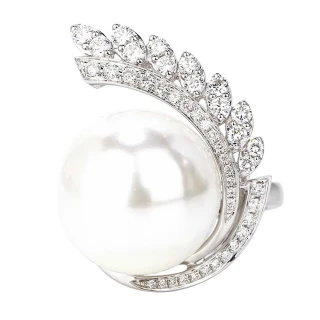 【ANGEL】桂冠纏繞珍珠華麗彈性開口戒指(白色)
