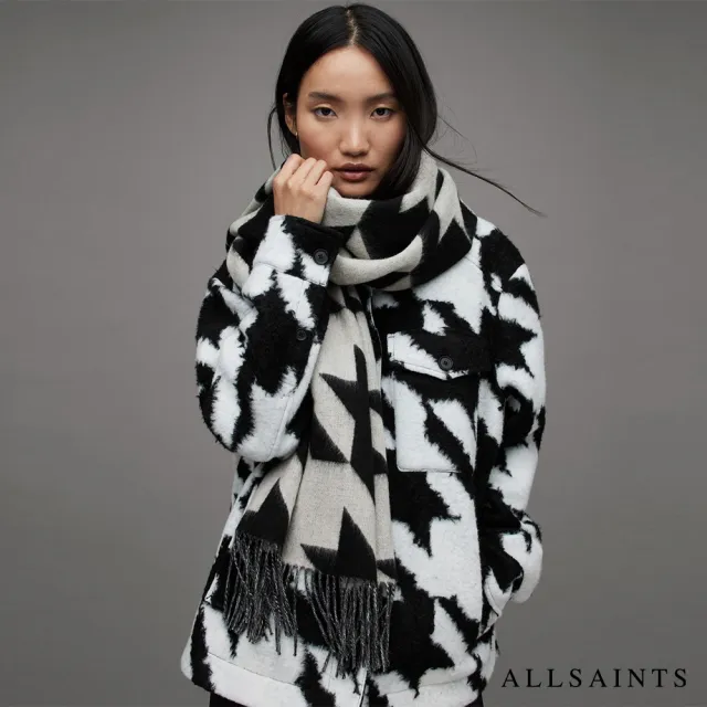 【ALLSAINTS】HOUNDSTOOTH 羊毛圍巾BLACK/CHALK WHITE WV503Z