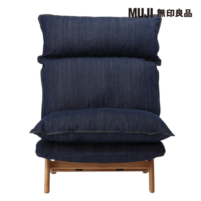 MUJI 無印良品 高椅背和室沙發+腳凳組/棉丹寧/藍色(大