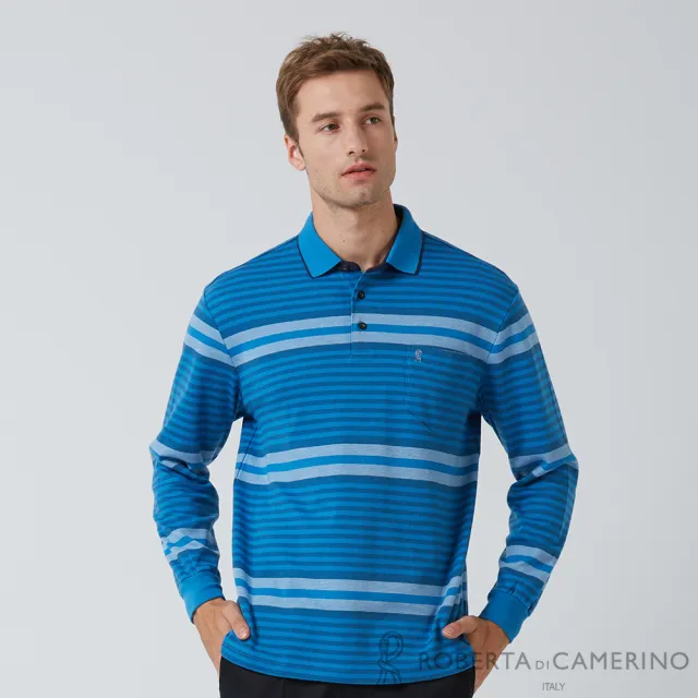 【ROBERTA諾貝達】台灣製  修身剪裁 帥氣長袖POLO衫(藍)