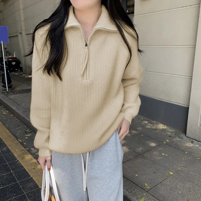 【AS 梨卡】女裝 高領 翻領 針織 毛衣 針織衫 條紋 長袖 上衣 衣服 冬天衣服 DR391