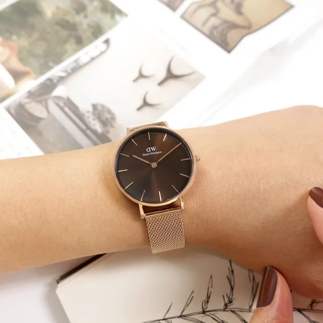 Daniel Wellington】Petite Amber 經典米蘭編織不鏽鋼手錶琥珀棕x鍍