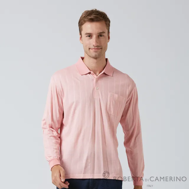 【ROBERTA諾貝達】台灣製男裝 紳士典雅 輕量保溫紗長袖棉衫(粉)