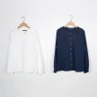 【MASTINA】蕾絲拼接開襟長袖襯衫(深藍 白)