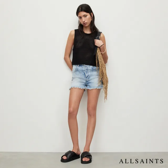 【ALLSAINTS】LIBBY 抽鬚高腰牛仔短褲Indigo Blue WE078Y(常規版型)