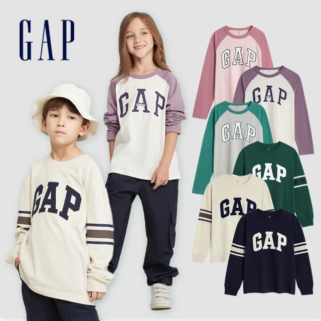 GAP 女童裝 Logo純棉印花長袖T恤-黑白撞色(8897