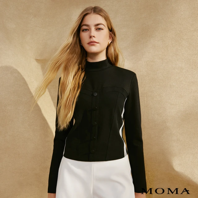 MOMA 個性壓條太空棉拼接上衣(黑色)