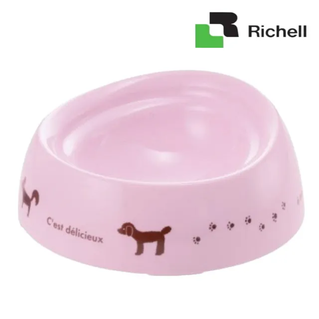 【Richell 利其爾】特殊犬用品種狗碗 M號淺型（白色普普風／粉色法國風）(寵物碗、狗碗)