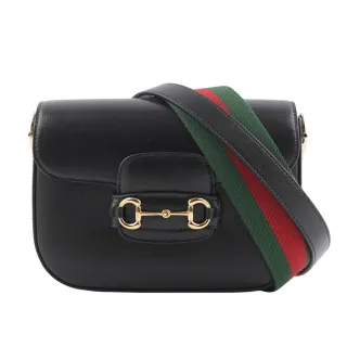 【GUCCI 古馳】Horsebit 1955 迷你皮革馬鞍包(黑色)