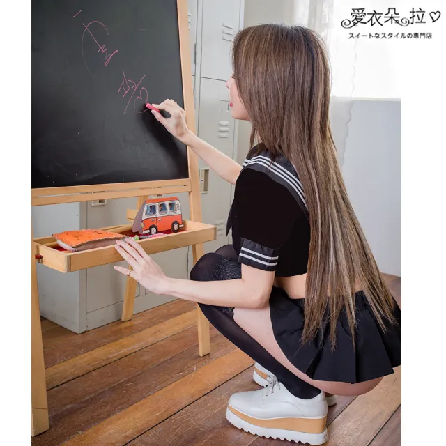 【愛衣朵拉】學生制服 短版上衣迷你裙 性感角色扮演服飾(ML 黑色/粉紅色)