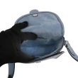 【COACH】大圓標馬車緹花織拼皮革斜背手機包(淺藍X藍)