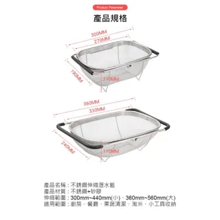 【TWBUY 台灣好購】不銹鋼伸縮濾水籃(洗菜 多功能 洗米 瀝水籃 水槽收納)