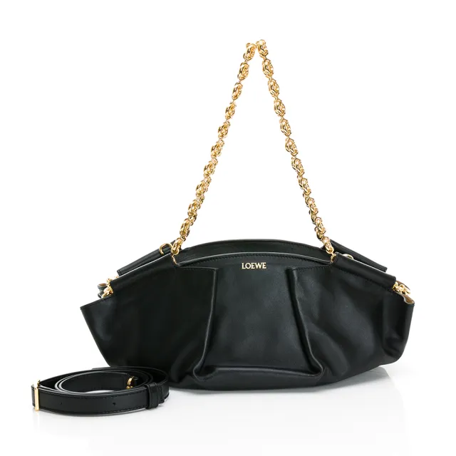 【LOEWE 羅威】Paseo 亮面納帕小牛皮鏈帶水餃包/單肩包(黑色)