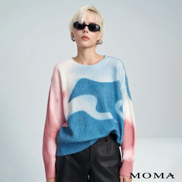 MOMA 藝術風印染色塊毛衣(藍色)