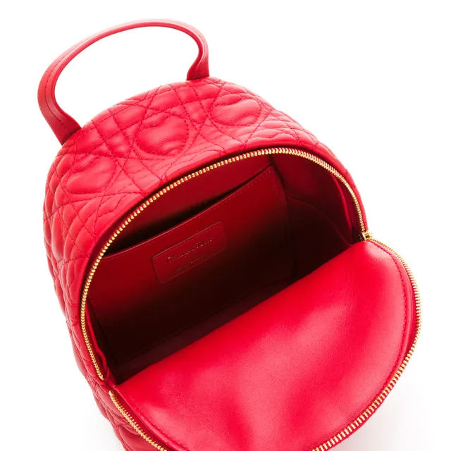 【Dior 迪奧】藤格紋小羊皮立體愛心壓紋迷你後背包M9222UNGH(紅色)