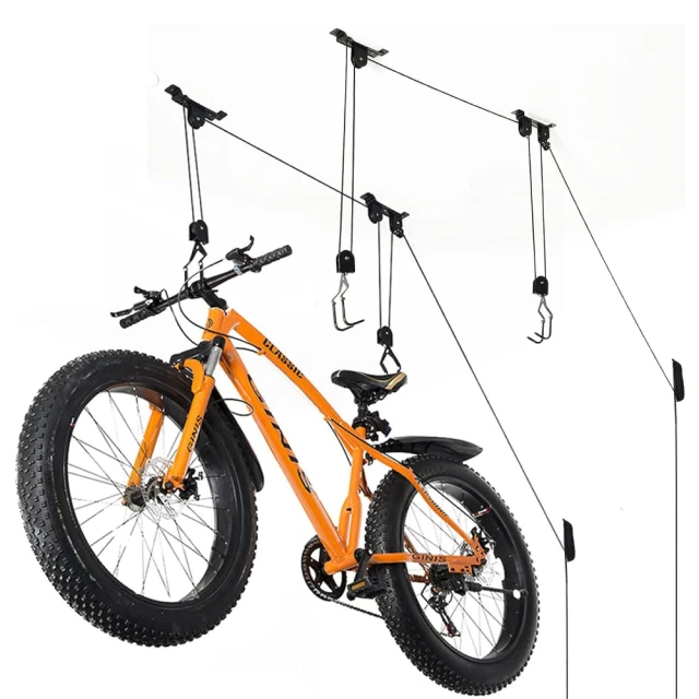 運動收納哥 自行車天花板安裝升降吊架 2 件組(展示架 停車架 置車架)