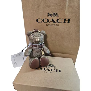 【COACH】COACH經典LOGO造型熊鑰匙圈 兩色可選滿版深咖啡色/淺咖啡 禮盒禮袋組