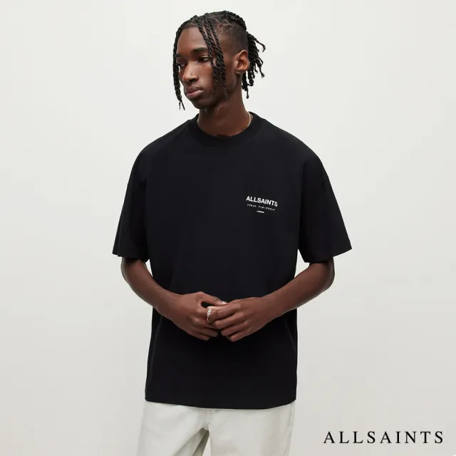 【ALLSAINTS】UNDERGROUND 純棉寬鬆LOGO東京地下搖滾短袖T恤-黑 M071PB(寬鬆版型)