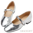 【Grace Gift】甜美名媛毛呢/宇宙小姐拼接低跟瑪莉珍鞋