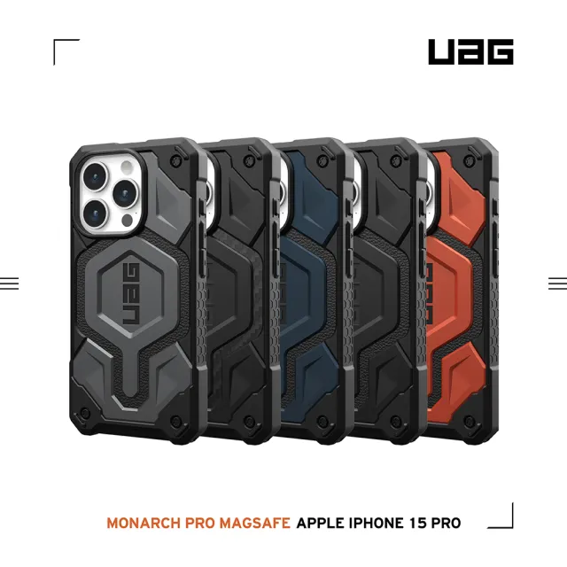 【UAG】iPhone 15 Pro 磁吸式頂級版耐衝擊保護殼（按鍵式）-碳黑(支援MagSafe功能)