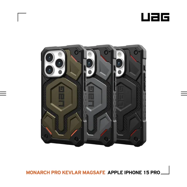 【UAG】iPhone 15 Pro 磁吸式頂級特仕版耐衝擊保護殼（按鍵式）-軍用黑(支援MagSafe功能)