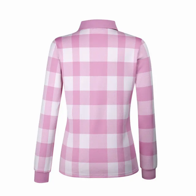 【PING】女款格紋吸濕排汗蓄熱保溫長袖POLO衫-粉紅(GOLF/高爾夫球衫/RA23205-13)