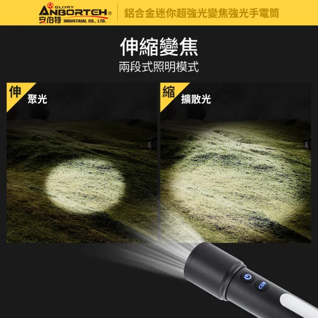 【ANBORTEH 安伯特】鋁合金迷你超強光變焦手電筒 國家認證 一年保固-快(車用工作燈 緊急照明燈 地震必備)
