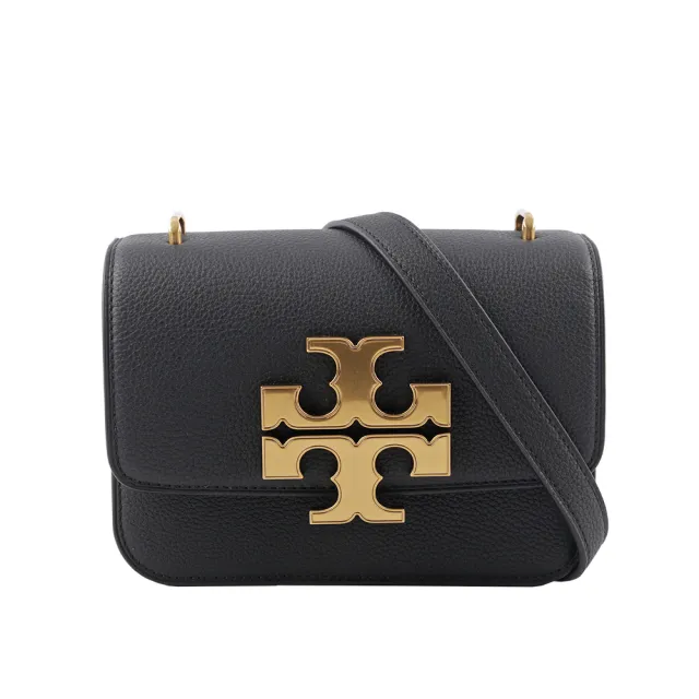 【TORY BURCH】Eleanor 荔枝皮革大標誌翻蓋小款二用包(黑色)
