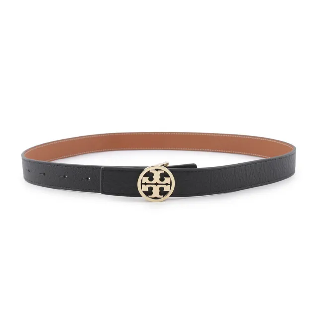 【TORY BURCH】Miller 素面皮革寬2.5cm雙面可用皮帶(黑色/焦糖色)