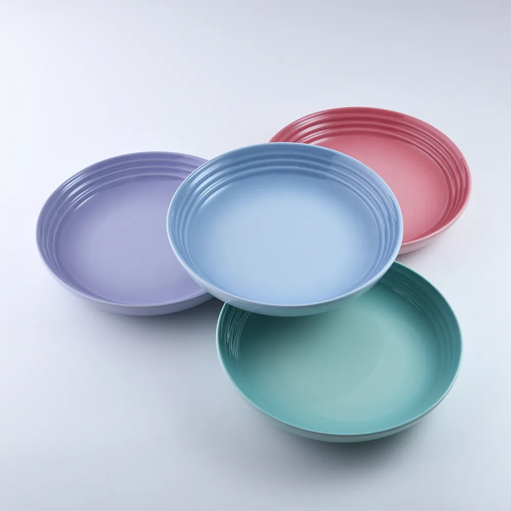 【Le Creuset】布列塔尼圓舞曲系列 義麵盤組 22cm 4入 薔薇粉/薄荷綠/海岸藍/粉彩紫