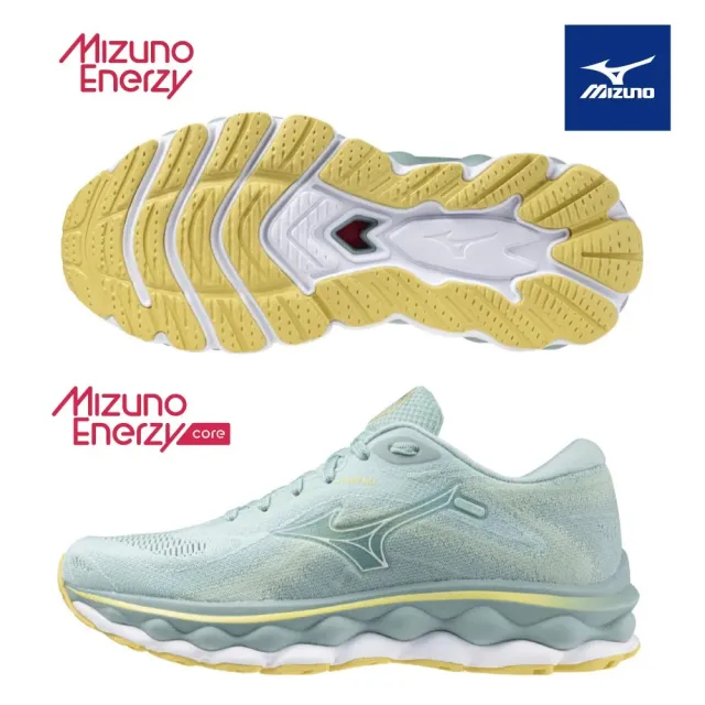 【MIZUNO 美津濃】WAVE SKY 7 女款 緩衝 避震 針織鞋面 慢跑鞋 淺綠白(J1GD230273)