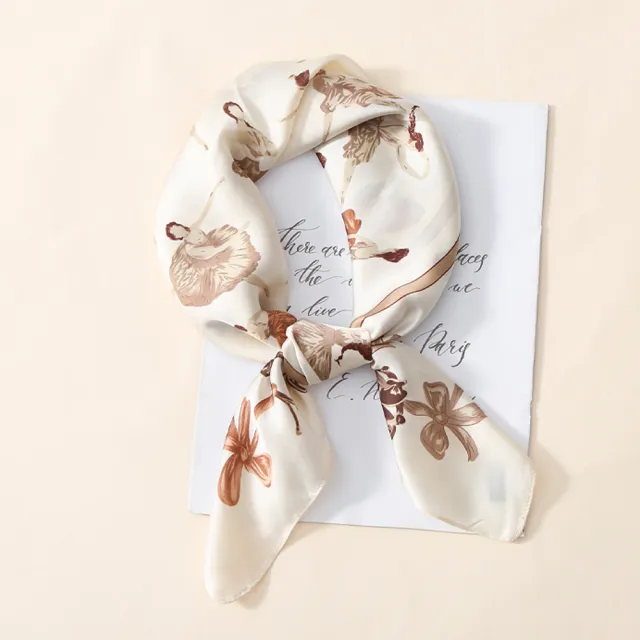 【JC Collection】質感緞面甜美芭蕾舞女孩四季百搭領巾方巾(白、米白、粉)