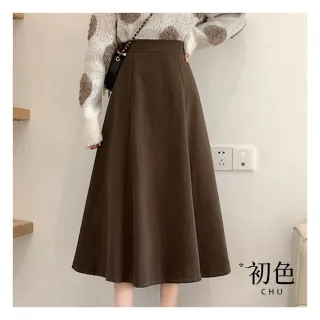 【初色】寬鬆保暖高腰A字裙傘裙毛呢中長裙半身裙-共2色-31947(M-XL可選)