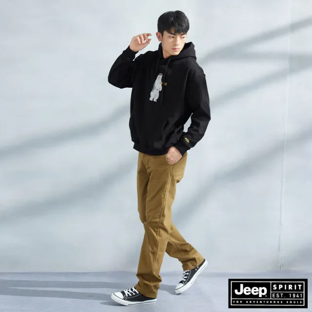 【JEEP】男裝 素色百搭休閒長褲(卡其色)