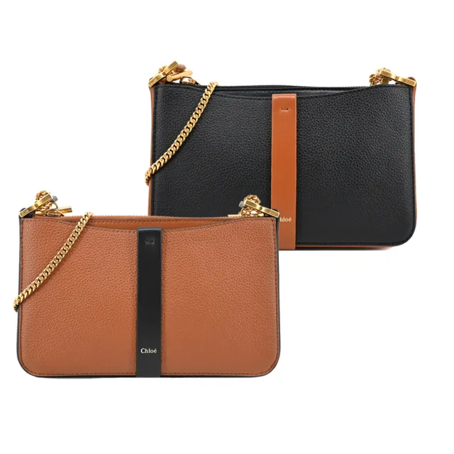【Chloe’ 蔻依】Marcie經典LOGO粒面小牛皮鏈帶斜背包(任選)
