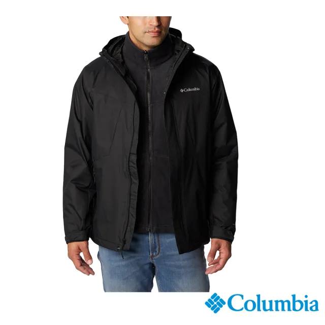 【Columbia 哥倫比亞 官方旗艦】男款-Tunnel Falls™Omni-Tech防水內刷毛兩件式外套-黑色(UWE05720BK/HF)