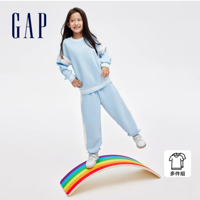 GAPGAP 女童裝 Logo印花圓領長袖長褲家居套裝-藍色(862319)