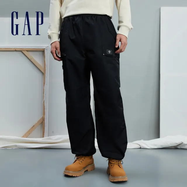 【GAP】男裝 Logo鬆緊工裝褲-黑色(836436)