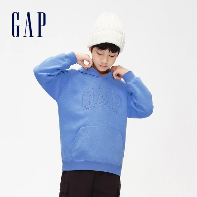 GAP 男童裝 Logo刷毛帽T-天藍色(836852)