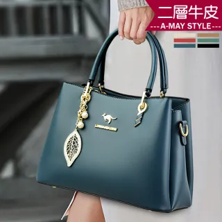 【Amay Style 艾美時尚】女包 真皮包 手提包 優雅牛皮葉子珍珠吊飾肩背包(6色.現貨+預購)