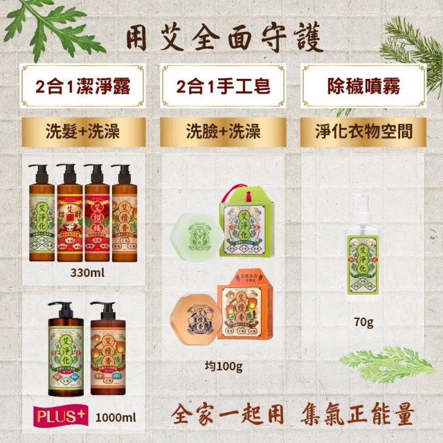 【美吾髮】艾系列 強運能量PLUS淨化潔淨露1000ml_3入組(洗沐2合1/無矽靈/艾草/檀香/午時水/大悲水/除穢)