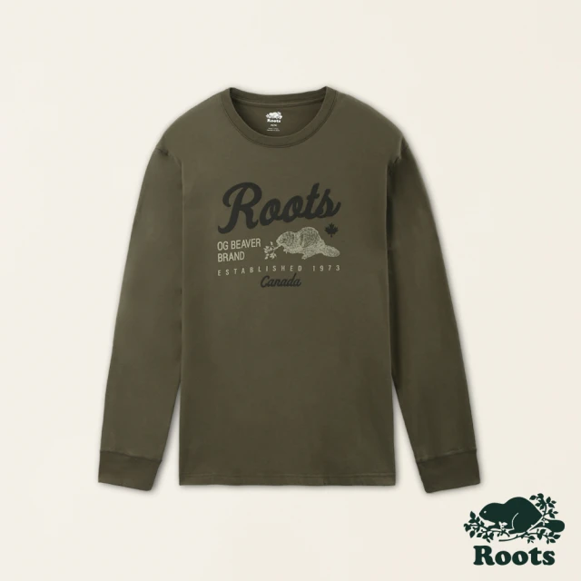 RootsRoots Roots 男裝-經典傳承系列 厚磅長袖T恤(深綠色)